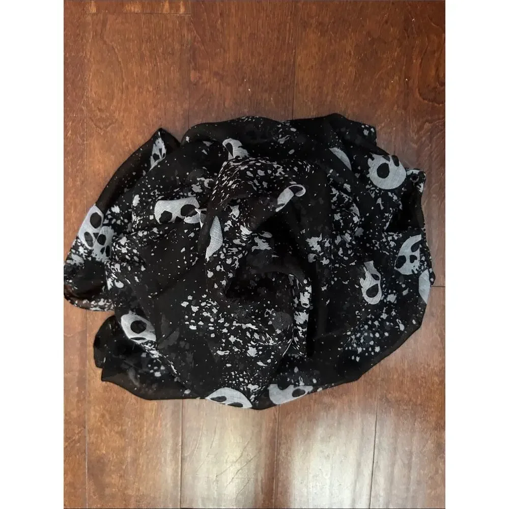 Black Scarf with White Skulls, Lightweight and Oversized